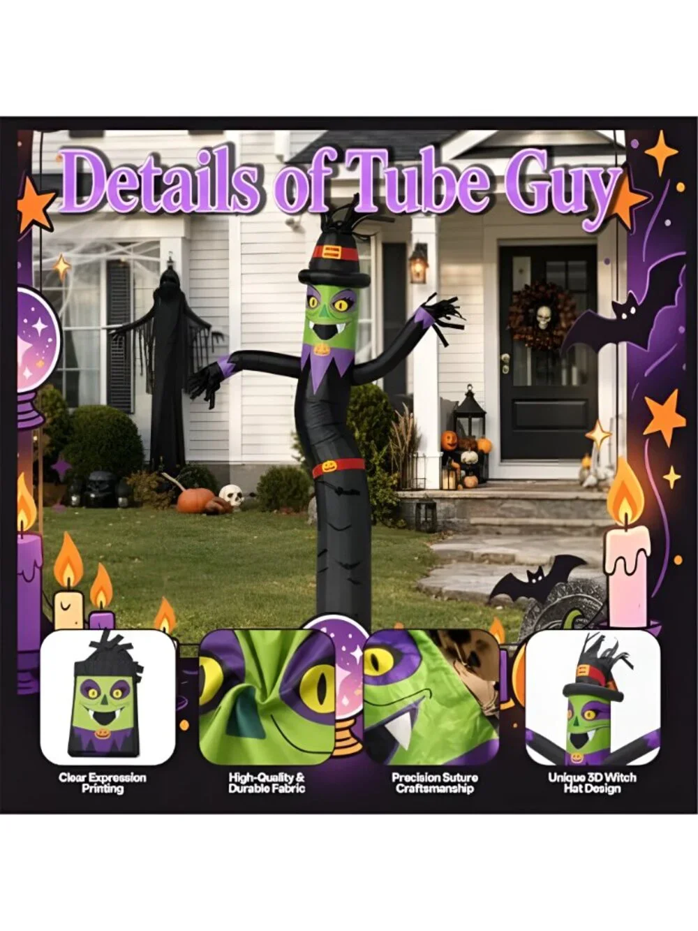 Halloween Witch Inflatable Tube Man 6ft,with 45W Blower+Green Spotlight